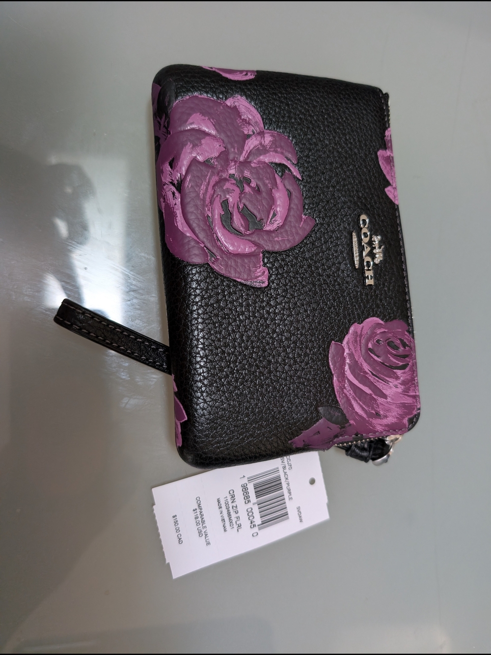 COACH Purple Floral Medium Zip Wristlet